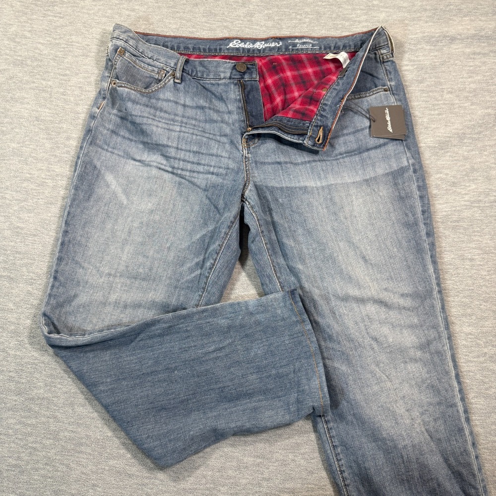 Eddie Bauer Jeans Women P16 Blue Flannel Lined Straight Leg Denim‎ Outdoor New